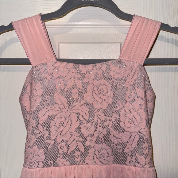 Elegant Lace Dress with chiffon train Coral/Silver 7 - Picture 2 of 9